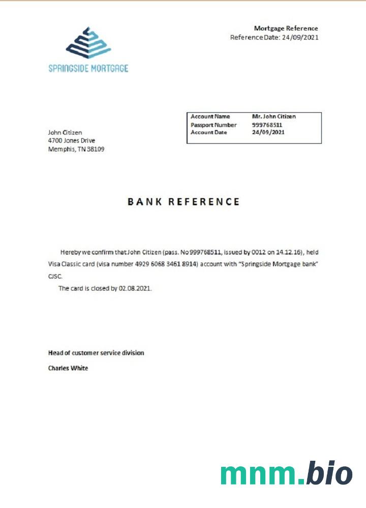 Przykład odniesienia do zamknięcia kredytu hipotecznego w USA Springside w formatach Word i PDF